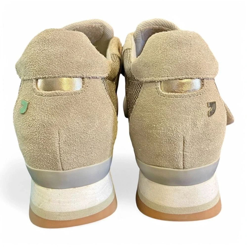 Anthropologie Gioseppo Tan / Gold‎ Metallic - Fur Wedge Sneakers Shoes 8.5
